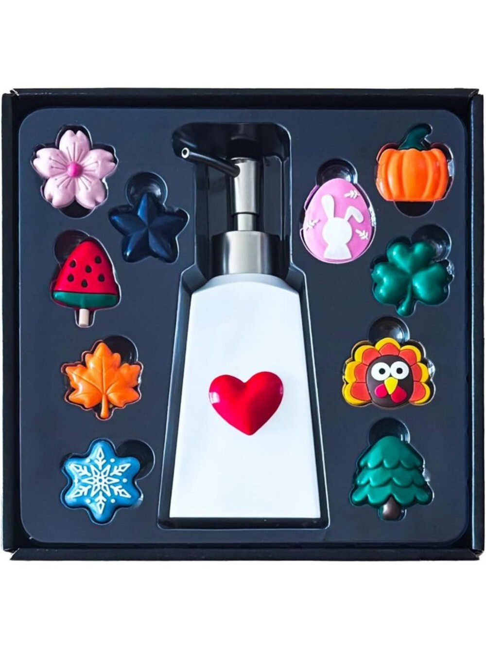 Seasonal Soap Dispenser with 11 Magnetic Designs - Farmhouse Bathroom & Kitchen